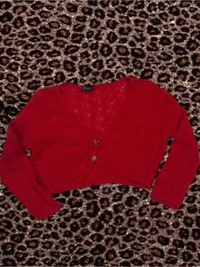 Red Cropped Knit Bolero Cardigan